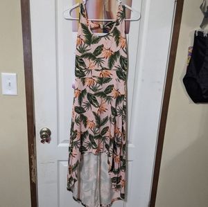 Love First Sight Pink Green Tropical Floral High Hi Low Sleeveless Maxi Dress Sm